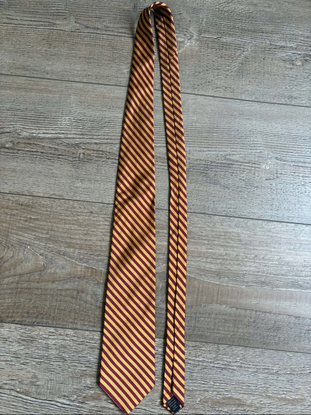 Brooks Brothers Makers Pure Silk Burgundy & Gold Diagonal Stripe Neck Tie